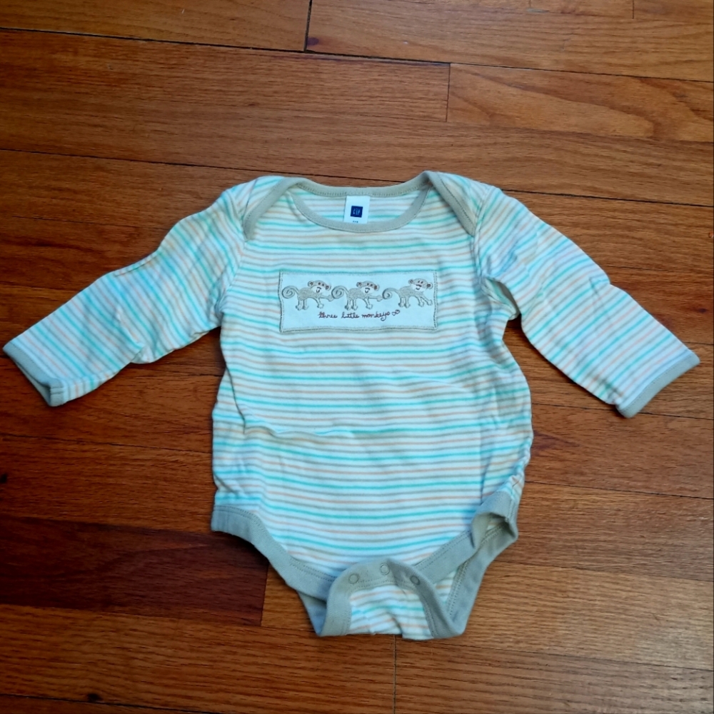 3/$10 🌟 Baby Gap Three Little Monkeys Unisex Infant Striped Long Sleeve Onesie